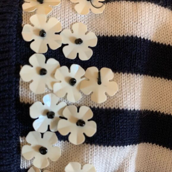 C.D. Daniels Navy/White Stripe Sweater Size 2X Floral Sequin Lightweight Spring - Picture 9 of 10